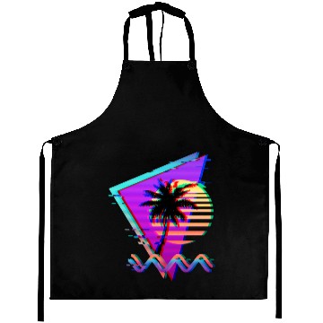 Discover Vaporwave Palm Tree Sunset 90s Glitch Aesthetic Aprons