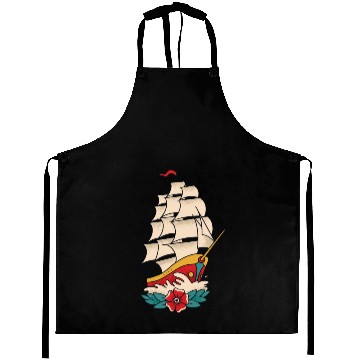 Discover Traditional Tattoo Sailing Ship Colorful Aprons