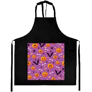 Discover halloween pumpkin bat spider bone purple Aprons