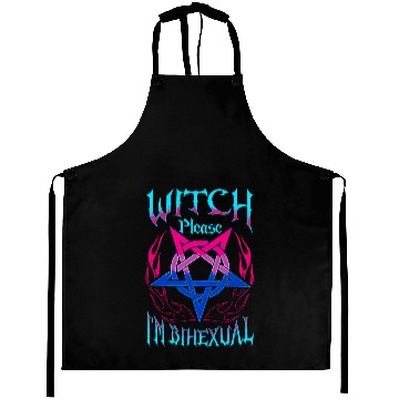 Discover Witch Bisexual Hex Pun Funny Bisexuality Pentagram Aprons
