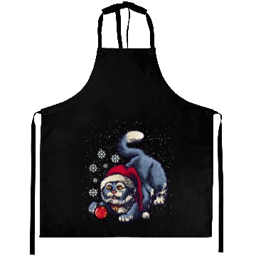 Discover Santa Black Cat Tangled Up Christmas Tree Lights Aprons
