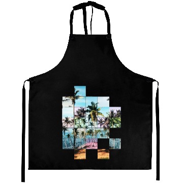 Discover Palm Trees Beach Vacation Pixel Picture Colorful Aprons
