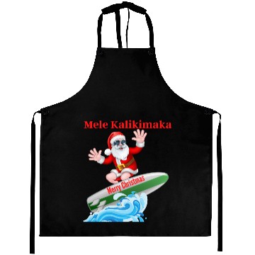 Discover Mele Kalikimaka Hawaiian Christmas Surfing Santa T Aprons