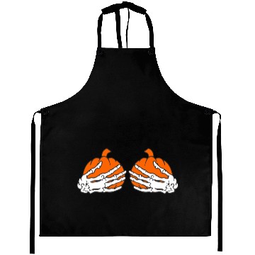 Discover Funny Halloween Skeleton Hands On Chest Pumpkin Bo Aprons