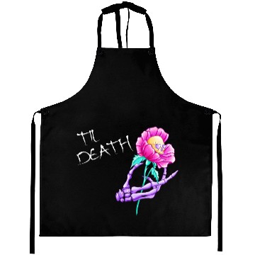 Discover Til Death Valentine Skeleton Hand Skull Flower Aprons