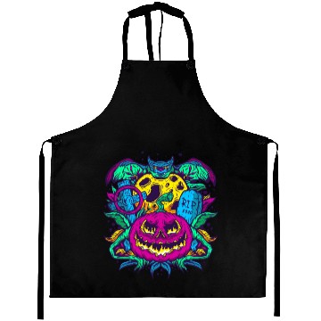 Discover Halloween pumpkin colorful graveyard tombstone Aprons
