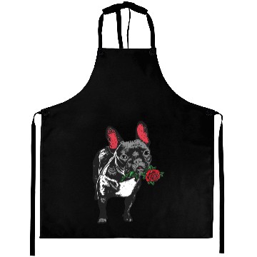 Discover French Bulldog With Red Rose Valentines Day Aprons