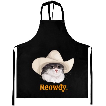 Discover Meowdy Sad Cat Wearing a Cowboy Hat Meme Aprons