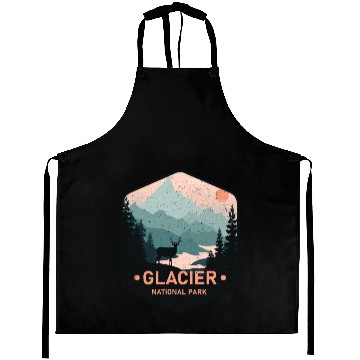 Discover Vintage Glacier National Park Deer Mountains Gift Aprons
