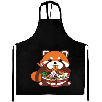 Discover Cute Kawaii Red Panda Eating Ramen Noodles Aprons