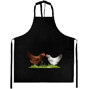 Discover two free range chickens on a green meadow Aprons