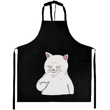 Discover Grumpy white Cat Holding Middle Finger Aprons