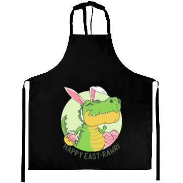 Discover Dino Easter greeting funny T-Rex bunny design Aprons