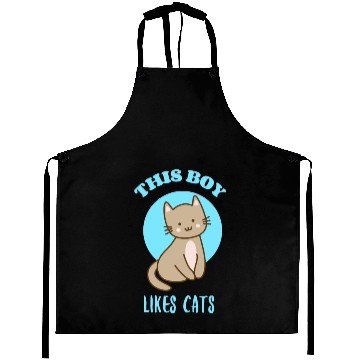 Discover This Boy Loves Cats! - cute grey cat smiling Aprons