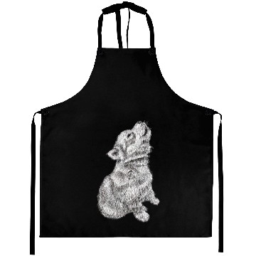 Discover Cute Baby Howling Wolf Cub Sketch Aprons