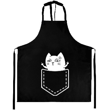 Discover cat in pocket giving middle finger Aprons