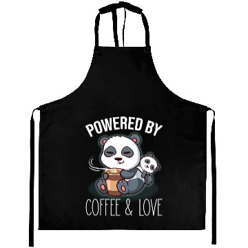 Discover Powered By Coffee & Love Panda Bear Otaku Comics Aprons
