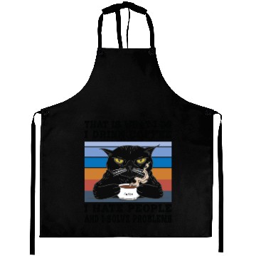 Discover I Drink Coffee I Hate People I Solve Problems Cat Aprons