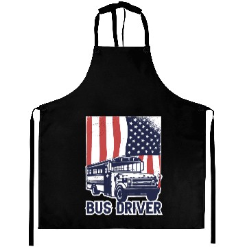 Discover School Bus Driver USA American Flag Funny Bus Aprons