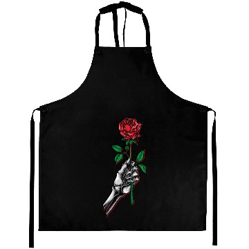 Discover skeleton hand holding red rose Aprons