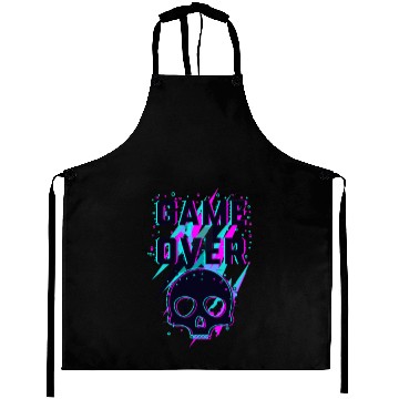 Discover Retro Game Over Purple Lightning Skull Aprons