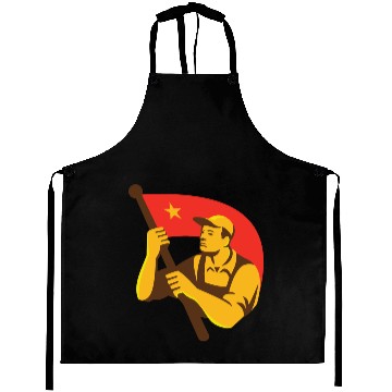 Discover Communist worker with red flag star retro Baseball Jerseys Aprons