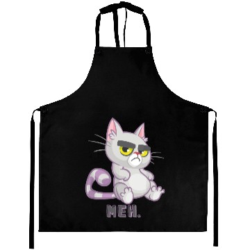 Discover Funny Cat Meh Grumpy Feline for Cat Lovers Aprons