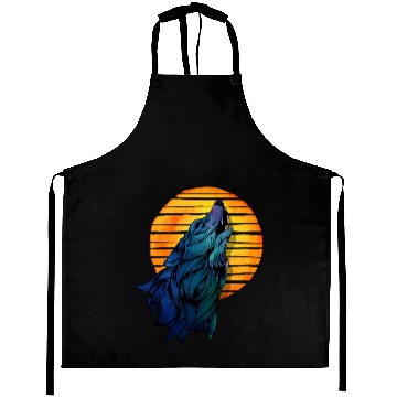 Discover Howling Wolf Retro Sunset Art Design Wolf Aprons