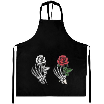 Discover Rose flower in human skeleton hand Aprons