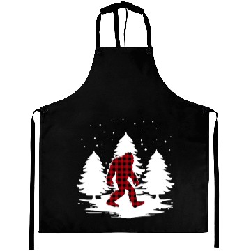 Discover Buffalo Plaid Sasquatch Funny Bigfoot Christmas Aprons