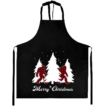 Discover Buffalo Plaid Bigfoot Christmas Tree Sasquatch Aprons