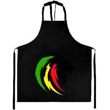 Discover Rastafari Lion with Reggae Flag Colors, Green Red Aprons