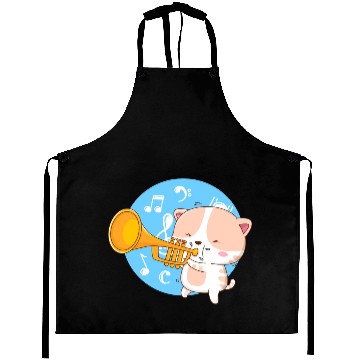 Discover Cute cat loves to play trumpet Aprons