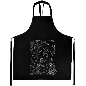 Discover Grim Reaper Wielding Scythe Sickle White Outline Aprons
