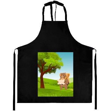 Discover Hiking Bear with Map Under a Tree Aprons