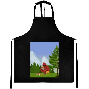Discover Cardinal Bird Foraging Collecting Mushrooms Aprons
