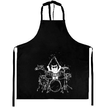 Discover Punk Rockstar Kitty Cat Drummer Playing Drums Aprons