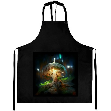 Discover Glowing Fantasy surreal Mushroom Tree Aprons