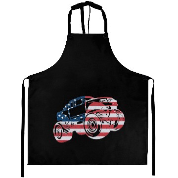 Discover Monster Truck American Flag Racing USA Patriotic Aprons