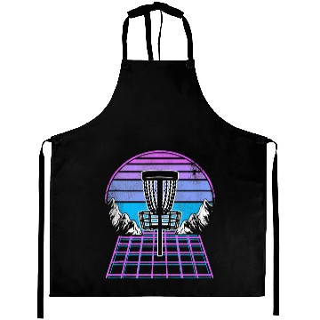 Discover Disc Golf Basket 90s Synthwave Sunset Retrowave Aprons