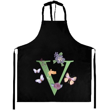 Discover Initial Monogram Flowers Butterflies Letter V Aprons