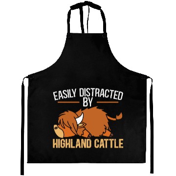 Discover Easily Distracted By Highland Cattle Cow Farmer Aprons