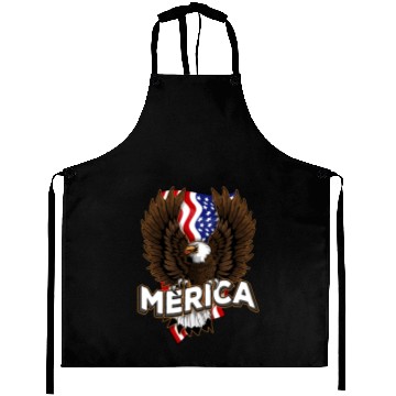 Discover Merica 4th of July Bald Eagle USA American Fla Aprons