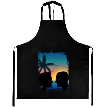 Discover Couples Retro Sunset , Beach, Palm Trees, Vacation Aprons