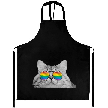 Discover Funny Cat Pride LGBTQ Sunglasses Rainbow Flag Aprons
