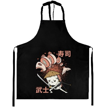 Discover Funny Retro Sushi Samurai Sushi Warrior Ninja Move Aprons