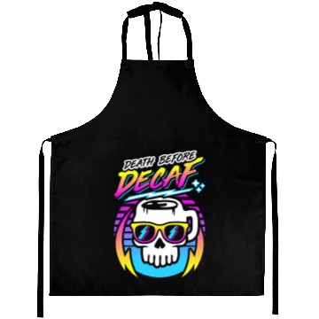 Discover Death Before Decaf (Skull Mug) Retro Neon 80s 90s Aprons