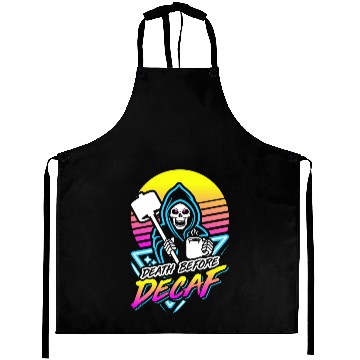 Discover Death Before Decaf (Gym Reaper) Retro Neon Aprons