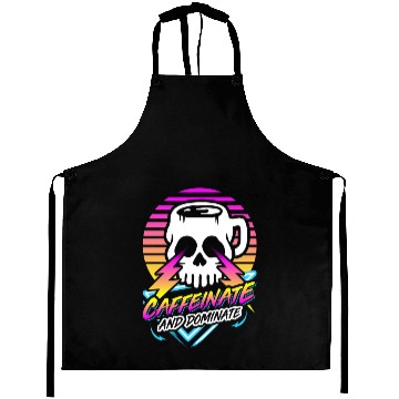 Discover Caffeinate And Dominate (Skull Mug) Retro Neon Aprons