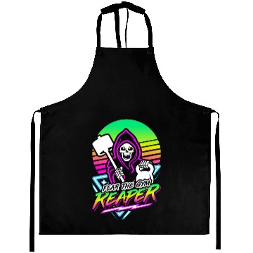 Discover Fear The Gym Reaper Fitness Retro Neon Synthwave Aprons